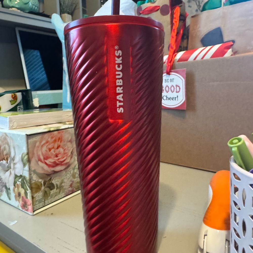 Starbucks Metallic Red Tumbler with Straw